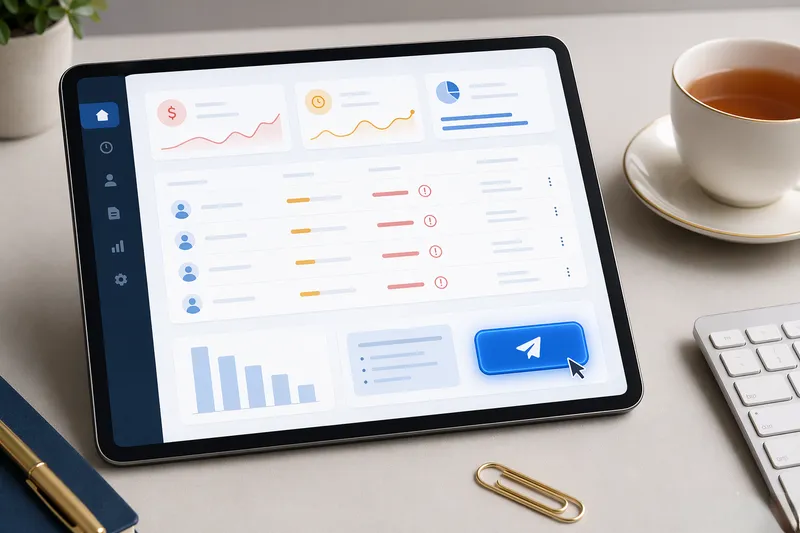 Invoice chasing dashboard on a tablet — track unpaid invoices