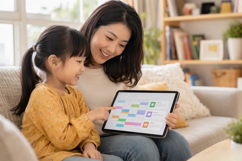 School newsletters and calendars organized on a tablet